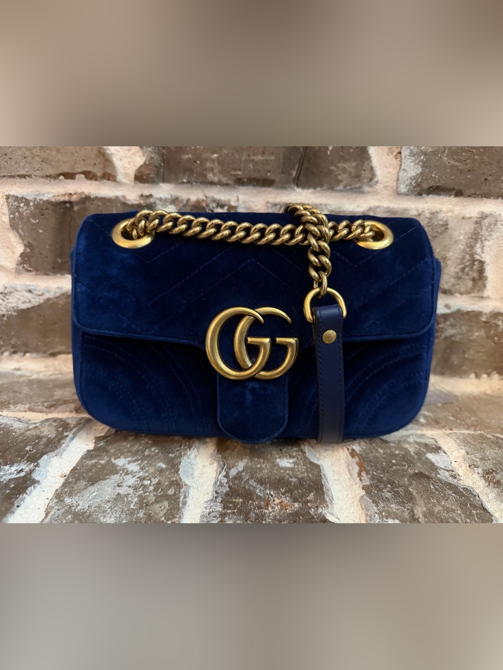 Gucci Mini GG Marmont Matelassé Velvet Shoulder Bag in cobalt blue